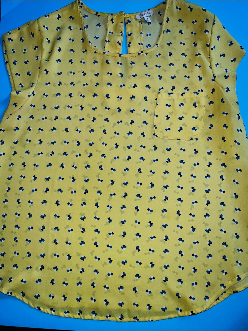 Lily White Top Size XL Yellow Floral Print Blouse